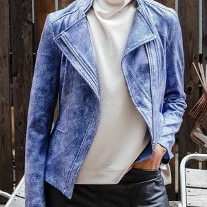 NWT Clara Sunwoo Size S Liquid Leather Signature Jacket - Denim